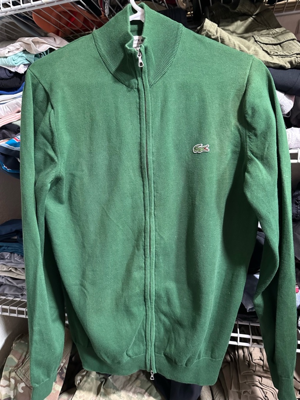 Lacoste Classic Fit Ribbed Green Zip Cardigan